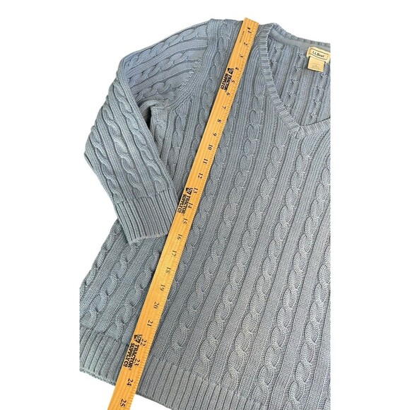 LL Bean Sweater Women Medium M Blue Cable Knit V Neck Cotton Long Sleeve - Picture 6 of 10
